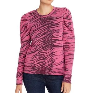 PAM & GELA Tiger Print Puff Sleeve Cotton Sweatshirt in Pink Size P